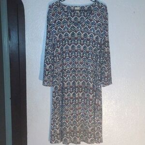 Chico's Abstract 3/4 Bell Sleeve Midi Dress 2/12-14